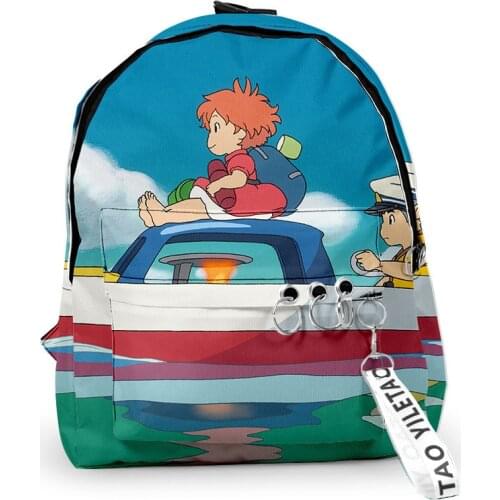 Hip Hop Ponyo on the Cliff School Bags Travel Bags Boys Girls Cute Small Bags 3D Oxford Waterproof Key Chain Notebook Backpacks