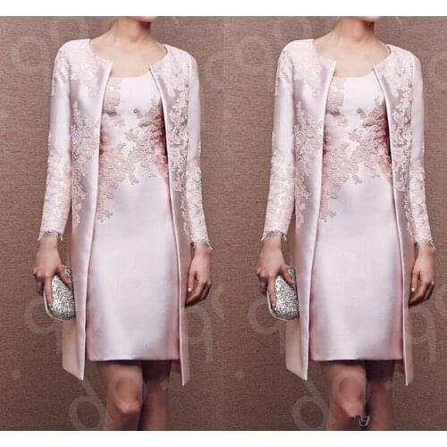Blush Pink Mother Of The Bride Dresses Sheath Knee Length Appliques With Jacket Short Groom Mother Dresses For Weddings