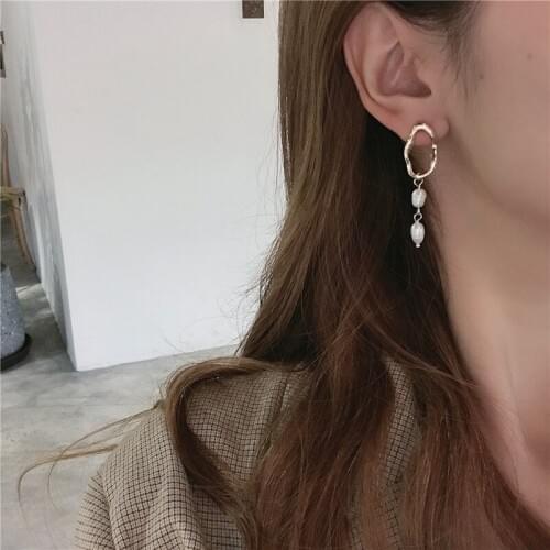 S925 needle asymmetrical earrings high quality sense of temperament earring earrings pendant pearl long earrings clip no piercin