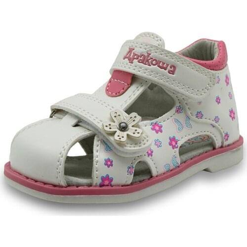 Summer Children Sandals for Girls PU Leather Floral Princess Orthopedic Shoes Closed Toe Toddler Kids Girls Sandals