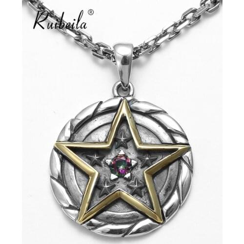 Ruibeila925 silver five-pointed star magic array pendant necklace men and women small gem necklace mens trend sterling silver