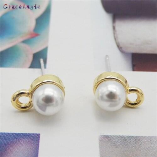 5pairs Pearls studs Earrings Accessories With hook Circle Handmade Gold Color Pearls wedding earings party jewelry DIY gift