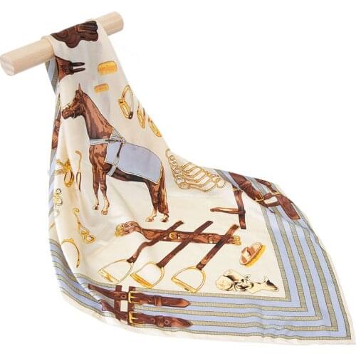 100% Pure Silk Scarf Women Scarf Horse Riding Hijab Head Scarf Female Square Silk Hair Scarf Hot Design Bandana Wrap for Women