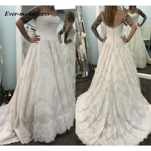 Vestidos De Noiva 2019 Wedding Dress Lace Sweetheart Button Back A-Line Bride Gowns Sweep Train Customized Robe De Mariee Cheap