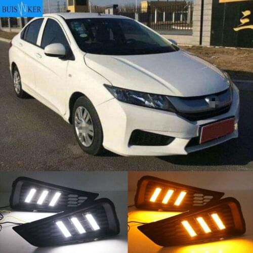 LED daytime Running Lights for Honda City 2015 2016 fog lamp cover drl with yellow turn signal light car styling