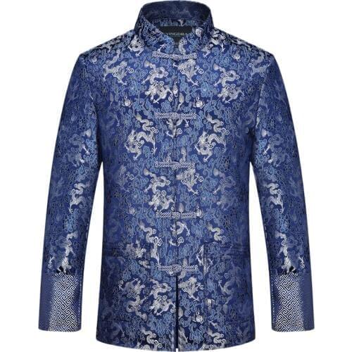 Traditional Chinese Clothing Tang Suit Wedding Jacket 2019 Red Silk Jacket Men Autumn Dragon Cheongsam Tops Plus Size 4XL