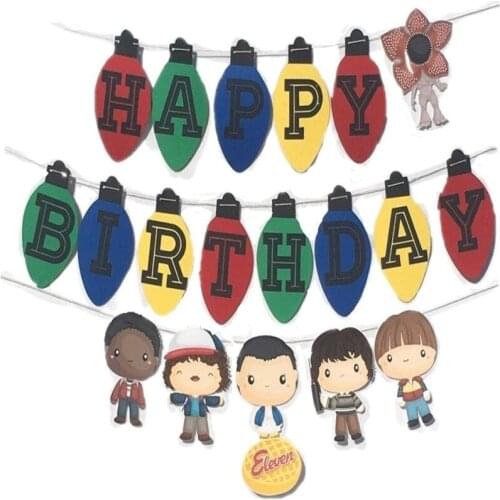 Stranger Things Themed Party Decorations Balloons Happy Birthday Banner Cake Topper Eleven Things Birthday Party Decor Supplies