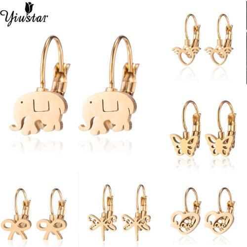 Yiustar Elephant Stud Earrings Charming Stainless Steel Earrings Bowkont Butterfly Love-heart Wings Stud Ear for Girls Keepsake