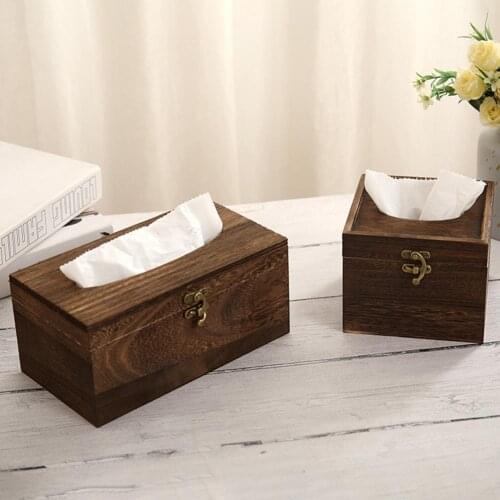 1PC Useful Wooden Retro Tissue Box Cover Paper Napkin Holder Home Car Decor