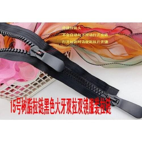 1pcs double sliders 15# resin zipper/two pullers/ open end 80cm/100cm/120cm/black for Long down jacket/coat/Clothing garment