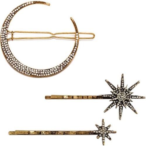 1pcs Fashion Alloy Hair Clip Geometric Star Moon Shape Hairpin Headband Crystal Hair Accessories For Women Girls Headwear