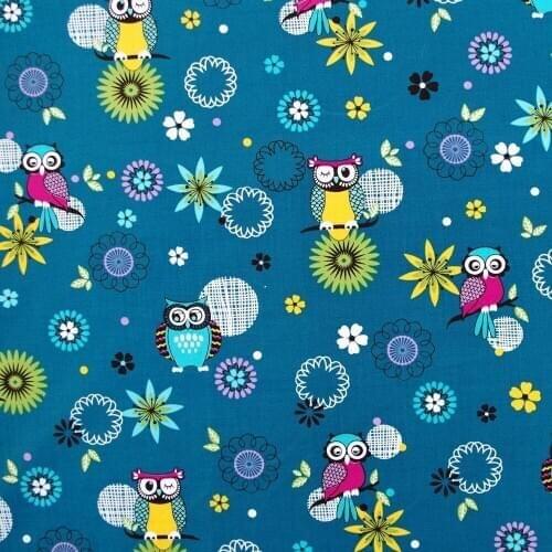 1 yard Cotton Fabric for sewing pathwork, dress, cloth, bedding - Owl, Branch and flower (width=140cm)