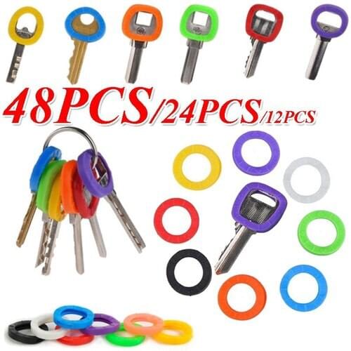 12/24/48PCS Key Accessories Hollow Multicolor Rubber Soft Locks Key Cap Silicone Covers Key Toppers Key Ring Cover Key Protector