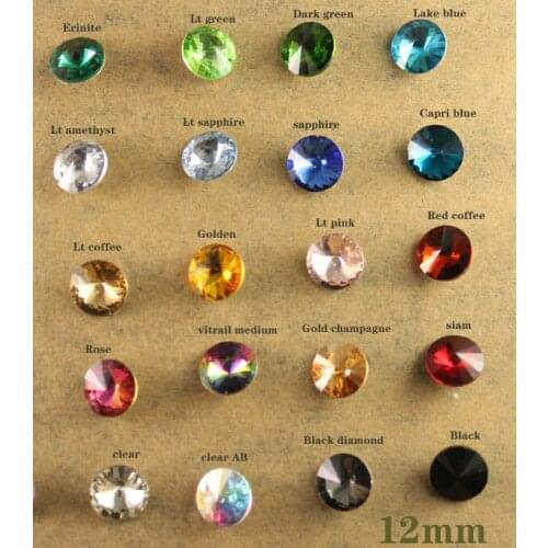 12pcs/lot 12mm round Shape Glass crystal nail Rhinestone Point Backed diy jewelry nail beads Decoration chose color