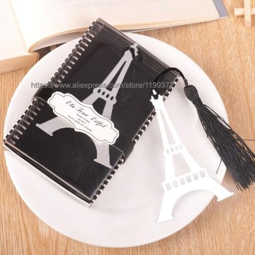 200pcs With Love Eiffel Tower Bookmark Silver Stainless Steel Bookmarks Tassels With Retail box Wedding Party Filler Gift Favour