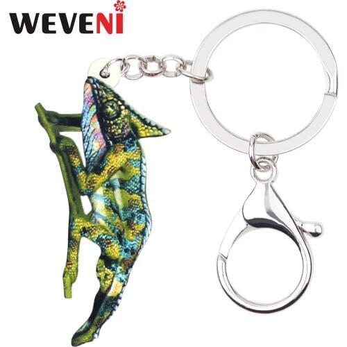 WEVENI Acrylic Chameleon Anole Key Chain Keychain Holder Novelty Pet Animal Jewelry For Women Girl Gift Bag Purse Charms Pendant