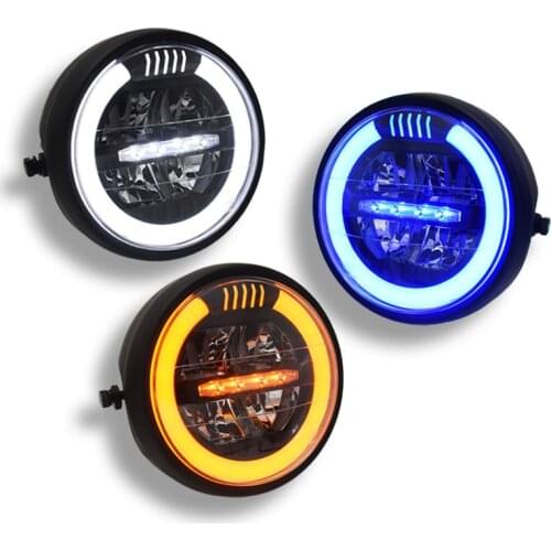 E-mark 6.9 Inch Vintage Motorcycle Headlight LED Modification Customized Daytime Running Light Ring Yellow White Retro
