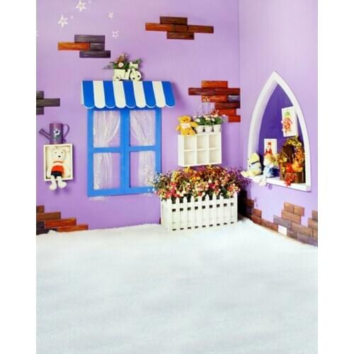 Purple Wall White Floor Flowers Photography Backdrops Photo Props Studio Background 5x7ft