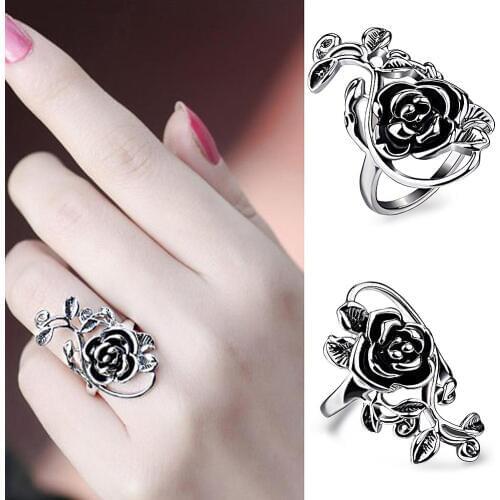 Gothic Womens Rose Flower Vine Alloy Enamel Finger Ring Cosplay Jewelry Gift stainless steel jewelry for women Free shipping