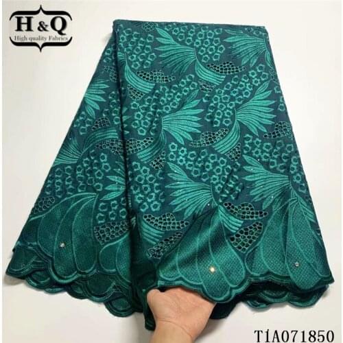 H&Q embroidery swiss voile lace fabric in swizterland 5 yards cotton fabric with stones nigerian party african lace for sewing