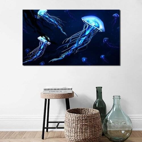 Underwater Ocean Animal Jellyfishes Canvas Painting Print Living Room Home Decor Modern Wall Art Oil Painting Poster Pictures HD
