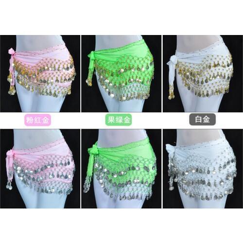 1 piece 3 Rows 128 Gold Coins Belly Dance Costume Hip Scarf Skirt Belt Wrap Waist New Brand