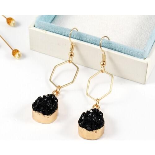 Fashion Alloy Black Druzy Resin Stone Earrings Geometric Drop Earrings For Women Jewelry Statement Gifts For Women Accessories
