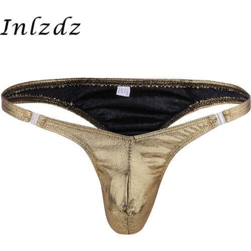 Mens Lingerie G-string Thongs Bikini Briefs Low Rise Ruched Pouch Shiny Exotic Gay Underwear Male Sexy Thongs Panties for Sex