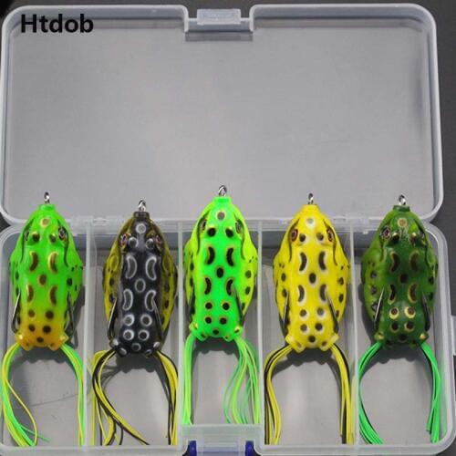 Htdob 5pcs Soft Lure Target Frog 6.5cm 12g Topwater Snakehead Baits Fishing Simulation Frog Lure Bass Bait Pesca with Box