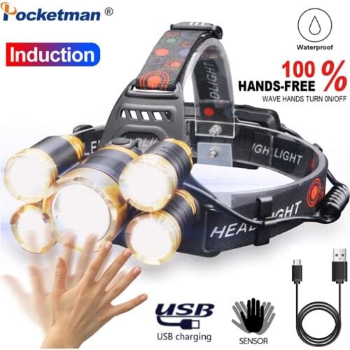 80000 lumens Body Motion Sensor LED Headlamp USB Rechargeable Head Lamp Head Flashlight Lanterna Beat for Camping Fishing