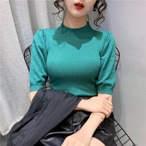 Room 197716 (4) row 5 】 make pure color short sleeve hubble-bubble sleeve knit 32