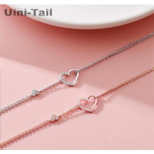Uini-Tail hot sale new 925 sterling silver double heart-shaped micro inlaid necklace hollow design romantic sweet fairy jewelry