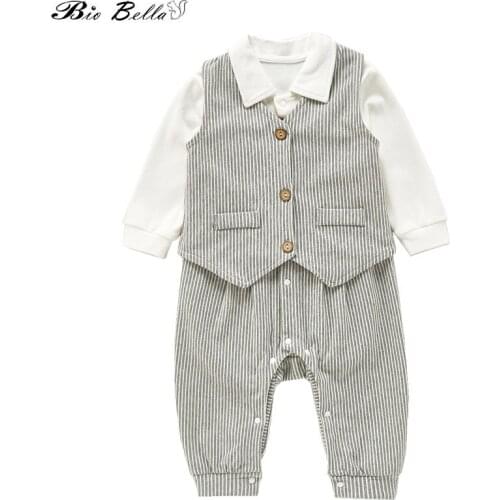 Newborn Boy Romper Gentleman 2021 Spring Autumn 0-24 Months Infant Baby Boy Overalls Clothes Vest+Romper Boy Clothing Overalls