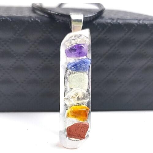 Orgonite Natural Stone Crystal Seven Chakras Irregular Energy Leather Chain Necklaces Charm Women Jewelry Pendant Chain Necklace