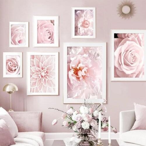 Pink Rose Flower Poster Nordic Botanical Floral Print Scandinavian Canvas Painting Modern Wall Art Picture for Living Room Decor
