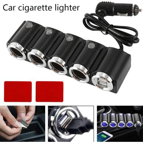 12V/24V Car Cigarette Lighter Socket Splitter Car Charger Dual USB Port 4 Way Sockets Adapter Lighter Splitter USB Car Charger