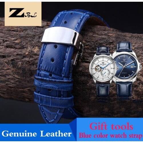 12 14 16 18 19 20 21 22 23mm Blue color Genuine Leather Watchband Strap Men and Women Watchband For Citizen Rossini Watch band