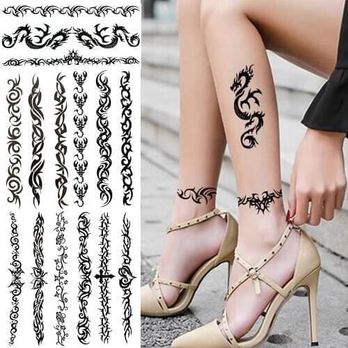 Rattan Black Tribal Bracelet Temporary Tattoos For Women Adult Realistic Dragon Scorpion Tattoo Christ Cross Fake Sticker Tatoos