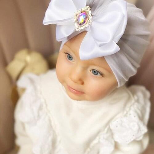 Turban Caps for Baby Girl Bowknot Hat Solid Color Elastic Infant Bonnet Cap Diamond Indian Beanie Toddler Photography Props Hat