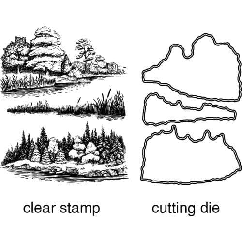 AZSG Mountains-and-waters Painting Cutting Dies Clear Stamps For Scrapbooking DIY Clip Art / Album Decoration Stamps Crafts