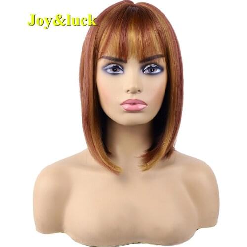 Synthetic Hair Short Brown Mixed Blonde Bob Straight Wigs For White Women Cosplay Or Party Use Wig