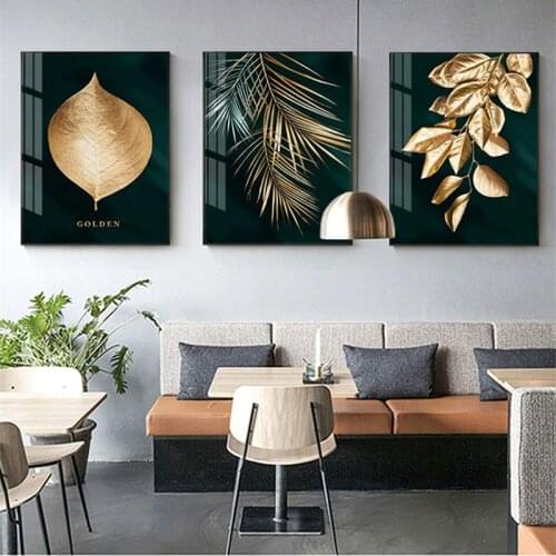 Nordic Modern Leaf Plant Canvas Painting Picture Wall Art Minimalist Black Gold Prints Posters for Living Room Decor