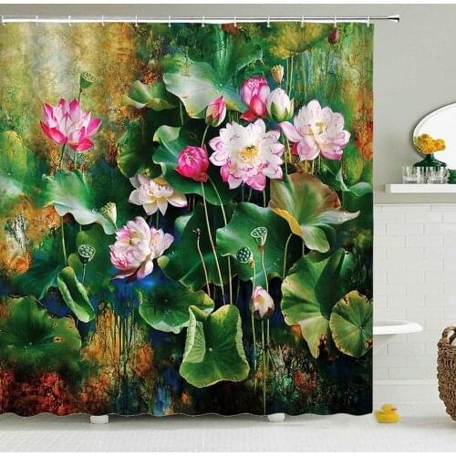 Modern Colorful Flowers Shower Curtain Set Floral Plant Bath Curtains Bathroom Waterproof Fabric Bathtub Decor Screen With Hooks