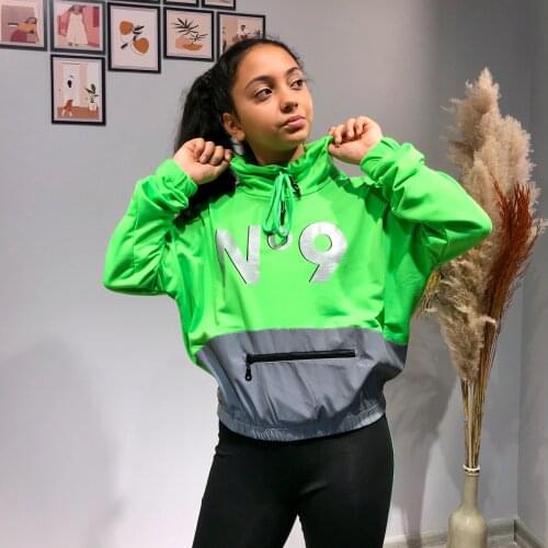 NEON AND REFLECTOR DETAILED CHILD YOUNG GIRL SWEATSHIRT FASHION TREND CROP TURKISH FINANCIAL GREEN ORANGE PINK 11 12 13 14 15 YEARS OLD