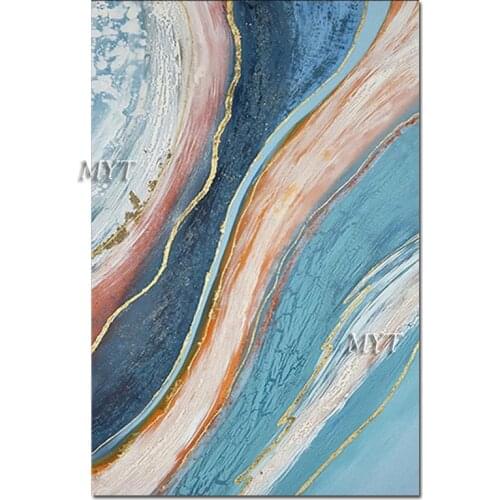 Home Goods Wall Art Gold Foil Wall Hangings Abstract Oil Painting Handmade Canvas Wall Art Blue Design For Hotel Decoration Item