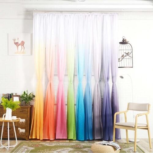 Modern gradient color Tulle Curtains in the living room Blackout organza curtain for living room bedroom windows Decoration