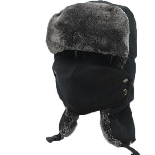 Vintage Winter Cotton Fur Hat Bomber Hats for Men Women Keep Warm Earflap Thicken Balaclava Skull Ski Caps with Mask for Unisex