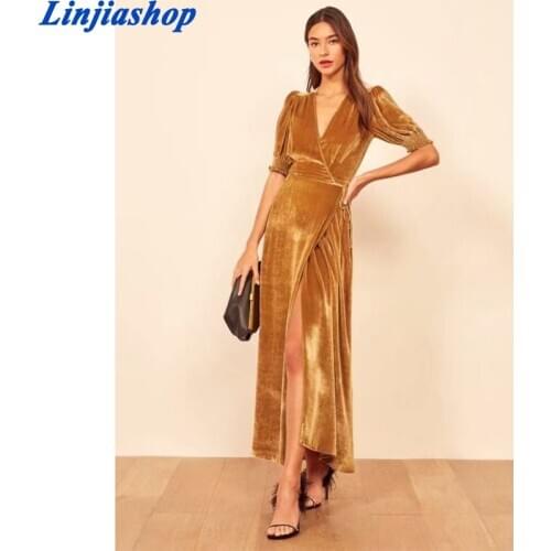 Vintage Elegant Long Women Dress V-neck Slim Waist Evening Special Occasion Mid-length Dresses Female Pencil Vestidos