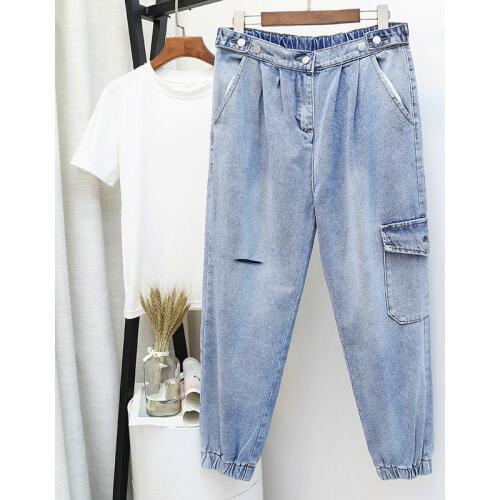 Korean High Waist Jeans Women Ripped Harem Pants Loose Casual Boyfriend Mom Jeans Denim Trousers Pantalon Femme Plus Size