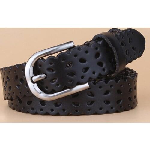 Woman Belts Hot Sale Cutout Strap Female Genuine Leather Cowhide Belt Hollow Out belts for lady jeans waistband